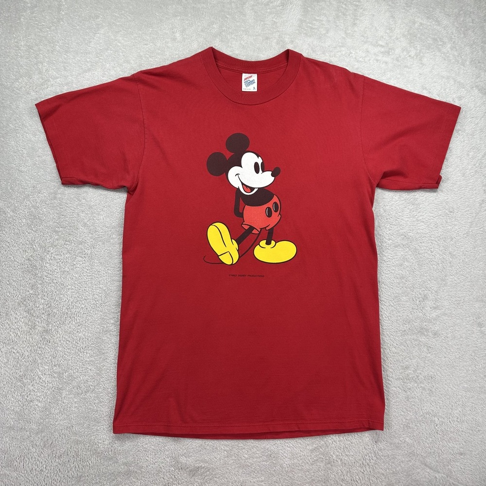 Vintage Mickey Mouse Shirt Mens Large Red Disney Cartoon Tee Made USA 80s 90s